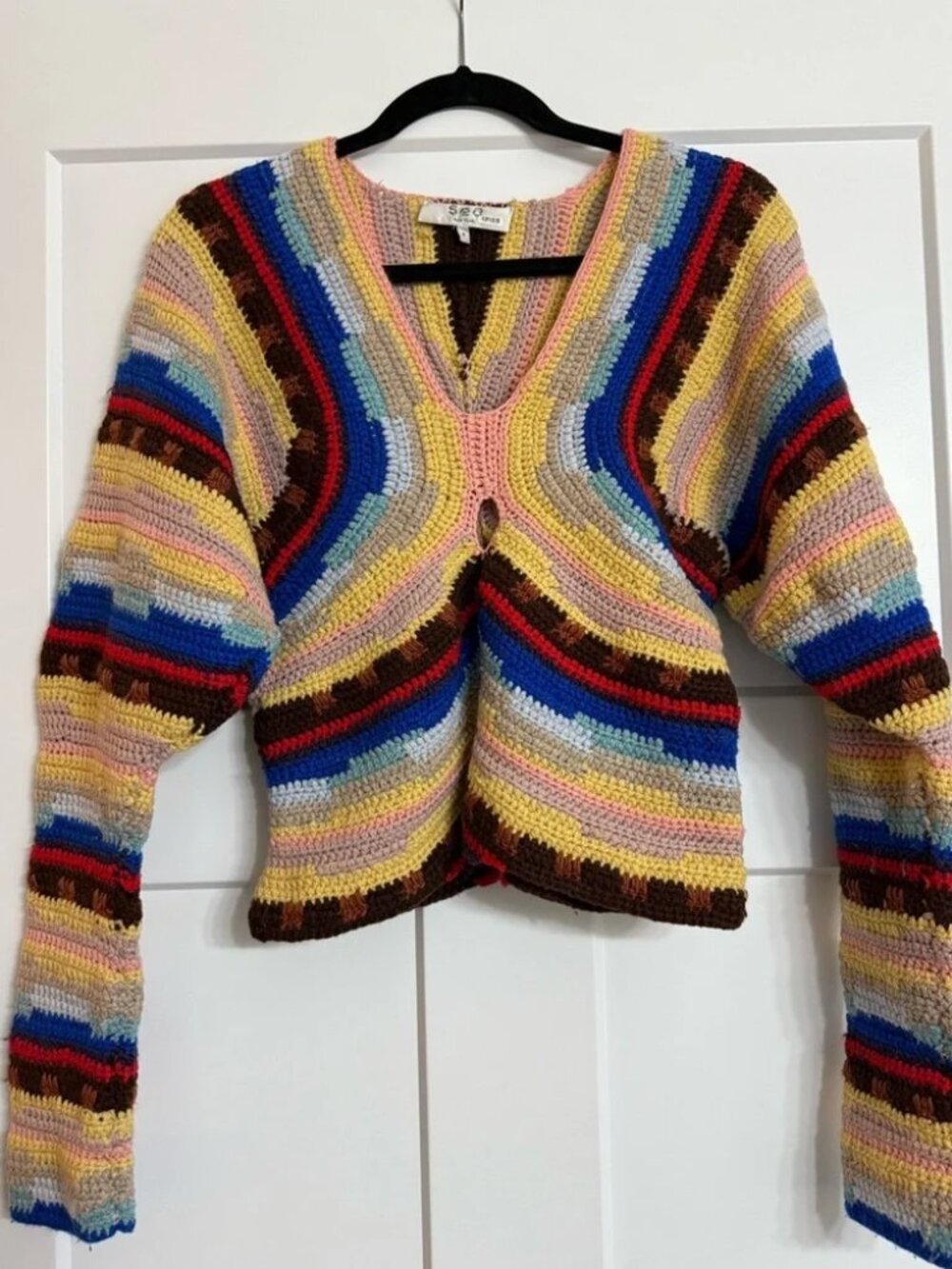 Sea New York Multicolor Stripe Crochet V-Neck Sweater with Cutout - Picture 11 of 12